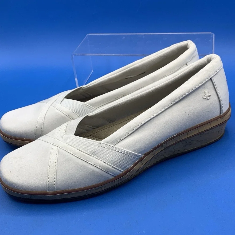 Grasshoppers Misty Wedge Shoes White Cork Heel Women's Size 9.5